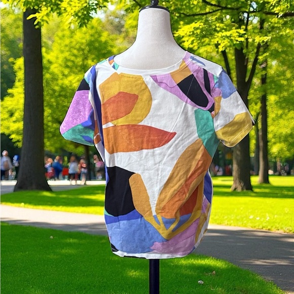 Chico's Colorful Abstract V-Neck Tee - Picture 3 of 5
